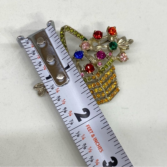 Vintage 1950s Signed Ledo Basket Brooch Pin by Polcini Citrine and Rhinestones - Picture 9 of 10